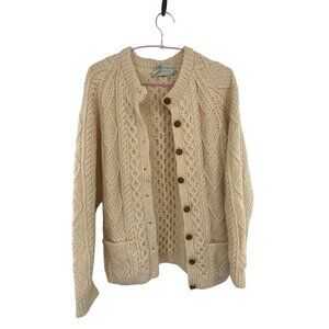 MALINMORE VTG Fisherman Knit Sweater Ivory M/L  Made in Ireland Pure Wool